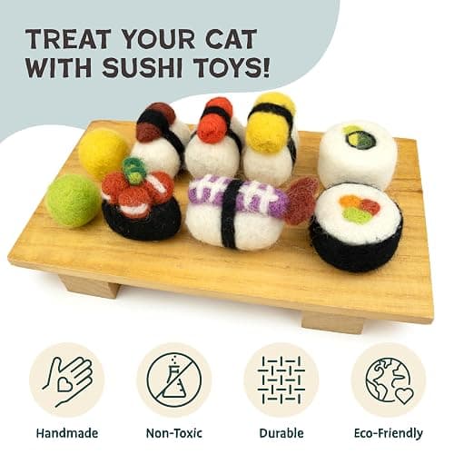 Woolbuddy Sushi Cat Toy Set – Wool Felt Interactive Toys for Indoor Cats & Kittens, Catnip-Free, Durable, Cute Enrichment Toys for Bored Cats, Natural Wool Dental & Hunting Play (Small – 9 Pcs) thumbnail 2