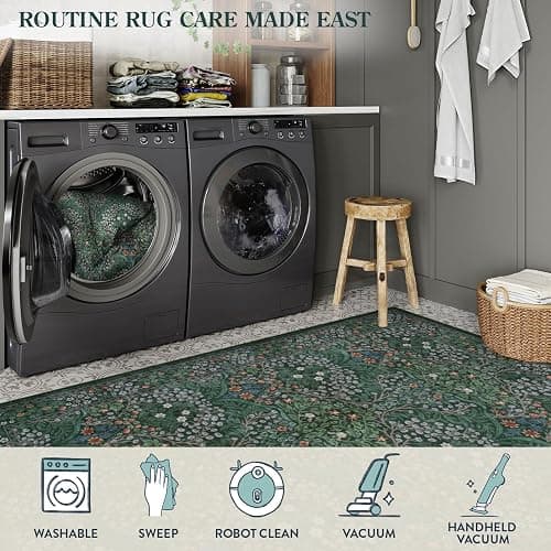 Lahome Floral Dark Green Area Rugs 5x7, Soft Washable Rugs for Living Room Bedroom, Boho Non Slip Low Pile Forest Giverny Carpet for Farmhouse Dining Room Office, Dark Green thumbnail 4