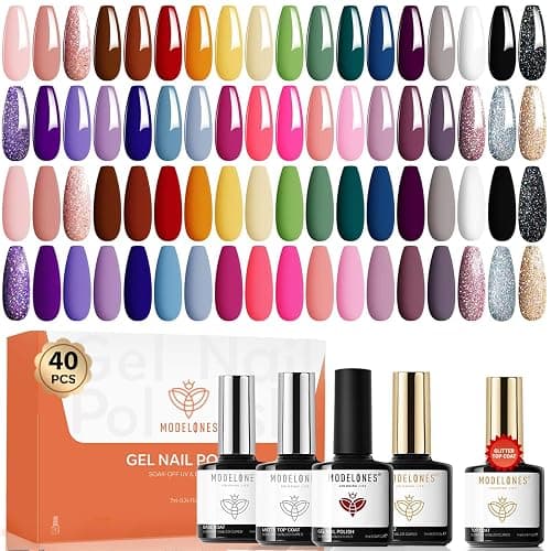 Modelones Gel Nail Polish 36 Colors All Seasons Holiday Gel Polish | with Glossy & Matte Top Coat Base Coat Starter Kit Soak Off U V Gel Nail Kit Nail Art Starter Kit Beauty Gifts Set Box - Image 1