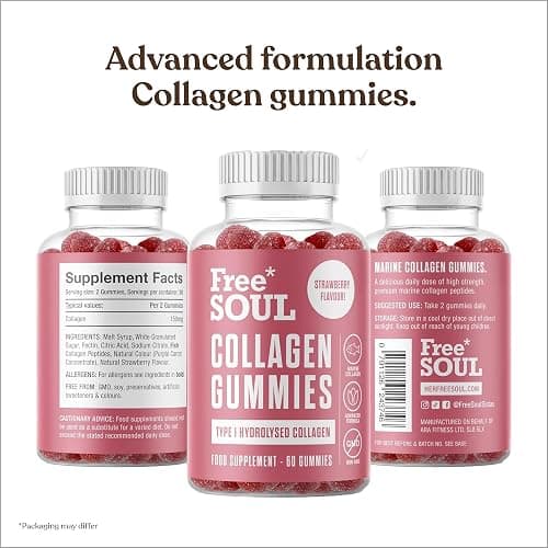 Collagen Gummies by Free Soul | High Strength Marine Collagen Supplement | Advanced Superior Type 1 Hydrolysed Collagen Peptides | Triple Strength Pure Formulation Supplement | 60 Gummies thumbnail 7