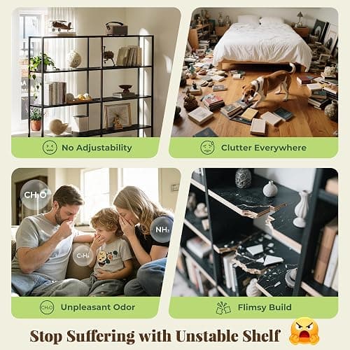 Huuger 5 Tier Bookshelf, Display Bookshelf with 10 Open Shelves and Raised Baffle, 47.2 Inch Straight Wide Bookcase with Metal Frame and Wooden Board, Adjustable Feet, Rustic Brown thumbnail 7