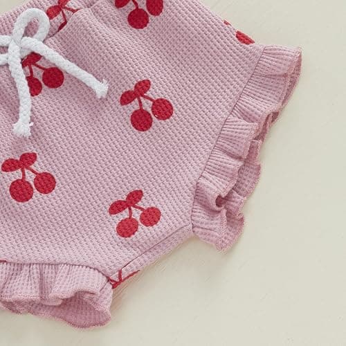 Kaipiclos Cherry Baby Outfit Newborn Infant Girl Clothes Rib Knit Romper & Shorts Waffled Baby Clothes for Girls 0 3 6 12 18M thumbnail 7