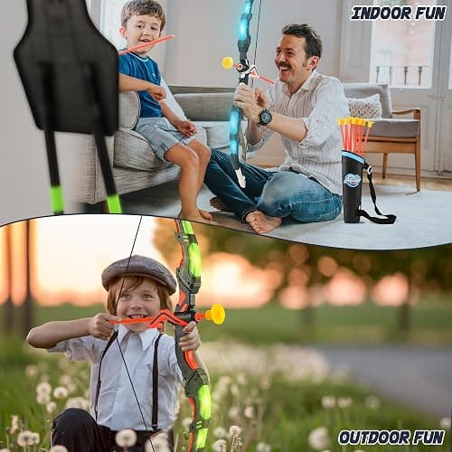 Bow and Arrow Set for Kids, 2 Pack LED Light Up Archery Set with 20 Suction Cup Arrows, Indoor and Outdoor Toy for Boys Girls Age 4-8 8-12 with Standing Target&2 Quivers, Birthday Gift 3-12 Years Old thumbnail 6