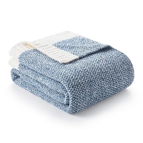 Snuggle Sac Blue Throw Blankets for Couch, Reversible Super Soft Warm Blankets Cozy Knit Blanket Fuzzy Plush Throws for Sofa, Bed, Gift, Heather Blue, 50 x 60 inches thumbnail 5