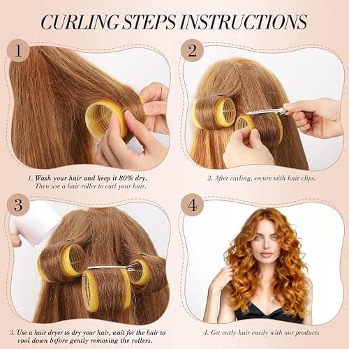 Obeoby 4 Sizes Hair Rollers for Women, 50 Pcs Set Hair Curlers with Clips Comb Curlers for Long Short Curly Hair and Bangs (25, 36, 48, 60mm), Yellow thumbnail 3