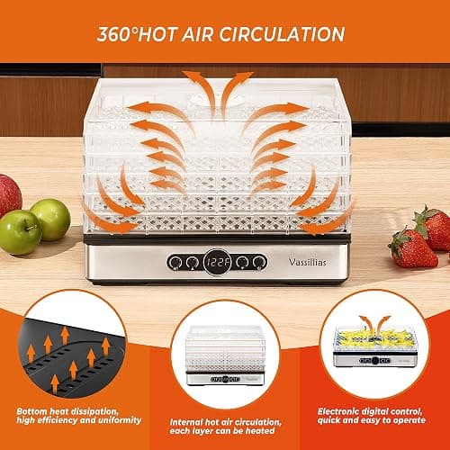 Food Dehydrator Dryer - Dehydrator for Healthy Food, Meat, Jerky, Fruit, Vegetable, Mushroom and Herb, 400W, 158°F, Mini Dryer with 5 BPA-Free Drying Racks and Slide Out Tray, White, Model 904 thumbnail 4