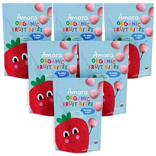 Amara Organic Fruit Bites Sweet Strawberry - No Added Sugar, Dairy-Free, Nut-Free Organic Fruit Snacks, Made with Organic Whole Foods, Allergy-Friendly Healthy Fruit Snacks for Kids - 21g 6PK thumbnail 8