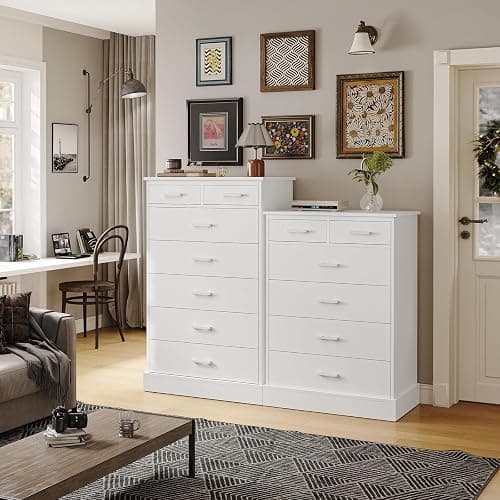 Hasuit White Dresser for Bedroom, 6 Drawers Wood Storage Tower Clothes Organizer, Chest of 6 Drawers, Large Capacity Storage Cabinet, Tall Dresser for Bedroom, Hallway, Entryway thumbnail 5