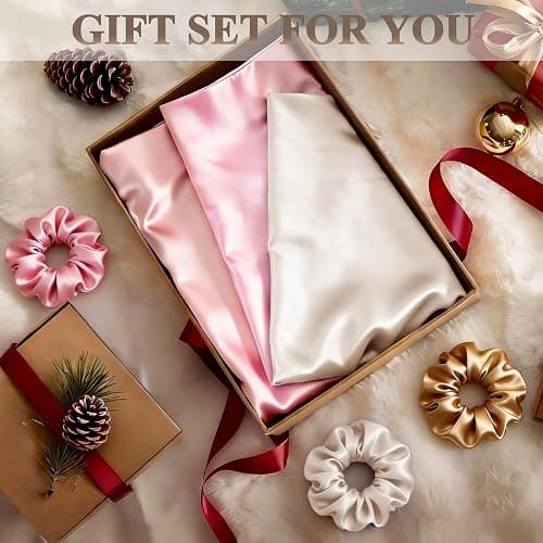 Vielit Queen Satin Pillowcase for Hair 2pc,Similar to Silk Pillow Cases,Easier Care Than Silk Pillowcase,Gifts for Women Men,Beige,20x30 & Envelope Closure and 2 Satin Scrunchies thumbnail 8
