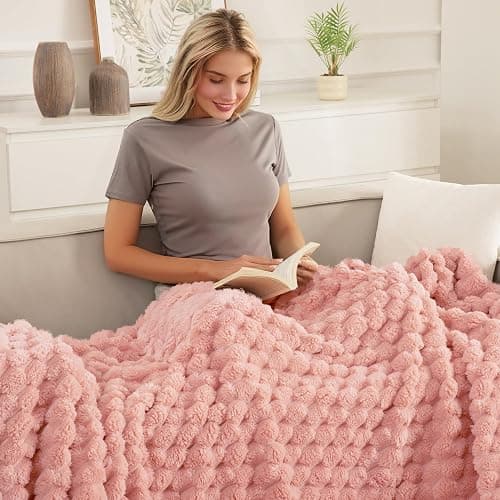 Whale Flotilla Fleece Throw Blanket for Couch or Bed, Luxury 3D Jacquard Super Soft Lightweight Summer Spring Blanket, Cozy Fluffy Plush Decorative Sofa Blankets, 50x60 Inch, Pink thumbnail 3