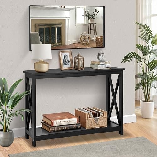 SUPER DEAL Console Table 39.5”, 2-Tier Narrow Sofa Side Table with Storage Shelf, Entrance Table for Hallway/Foyer/Living Room/Corridor/Office, Black thumbnail 2