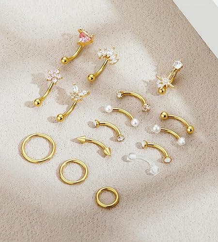 BJFEW Rook Eyebrow Piercing Jewelry Surgical Stainless Steel Vertical Labret Lip Jewelry Gold Silver 16G Curved Barbell Cartilage Helix Conch Tragus Daith Hoop Earrings for Women thumbnail 2