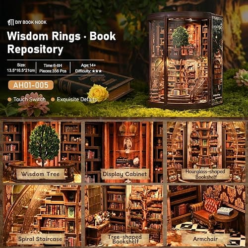Book Nook，DIY Miniature Book Nook Kit for Adults and Teens，3D Wooden Tiny House for Family and Friends，Bookshelf Dollhouse Decor in Halloween/Christmas thumbnail 4