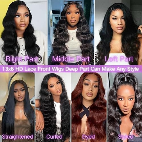 13x6 Lace Front Wigs Human Hair Body Wave HD Lace Wig 220% Density 28 Inch | Brazilian Virgin Hair Pre Plucked with Baby Hair HD Transparent Lace Frontal Human Hair Wigs for Black Women Natural Black thumbnail 7