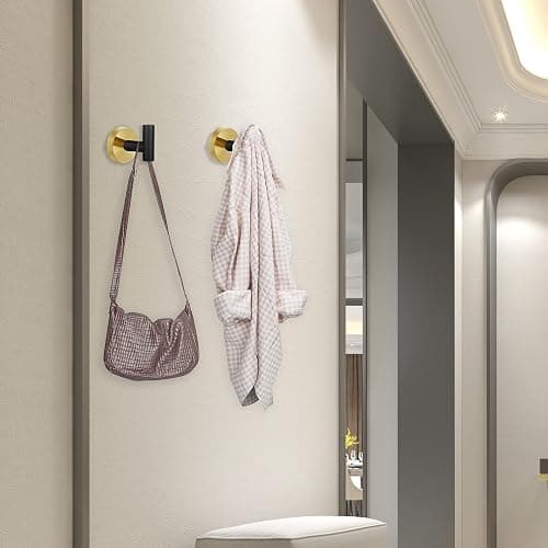 Homagic 4 Pack Robe Towel Hooks Coat Black Gold Wall Hook Stainless Steel Heavy Duty Door Hanger Towel Robe Clothes Cabinet Closet Sponges Hook for Bathroom Bedroom Kitchen Hotel Pool thumbnail 6