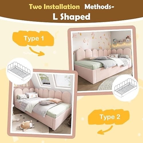 Kebnor Letto imbottito, 90 x 200 cm, divano letto con letto estraibile 90 x 190 cm, lettino con rete a doghe, velluto (senza materasso) (rosa) thumbnail 8
