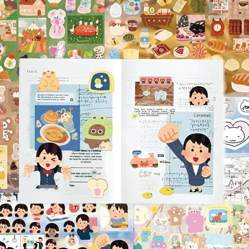 PRSTINCOL Japanese Manga Style Sticker Book with 30 Sheets of Die Cut Stickers, Over 1200 Pieces for DIY Journaling and Scrapbooking thumbnail 6