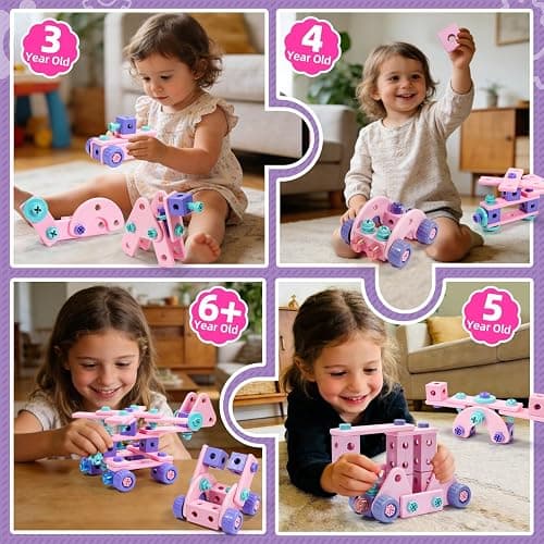 Pink Kids Tool Set for Girls,Toddler Tool Set with Drill &Toolbox,STEM Montessori Toys for 3 4 5 Year Old,Pretend Play Kid Toy,Educational Construction Toy for 3-6 Year Old Girl,Birthday Gift for Kids thumbnail 4