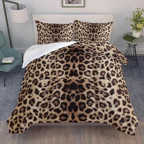 QOOMO 3Pcs Leopard Print Comforter Set Full,Cheetah Bedding Set for Teens Boys Girls,Brown Leopard Printed Comforter with 2 Pillowcases,Down Alternative,Soft and Lightweight thumbnail 2