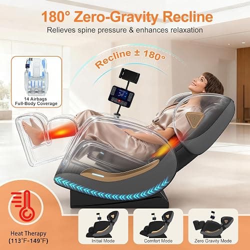 GOLD TIME Upgraded Massage Chair Full Body, Zero Gravity Recliner with Heat, 10 Fix Points, Bluetooth, Touch Screen, Footrest, Shiatsu Massage Chair Full Body for Parents, Seniors & Easy Assembly thumbnail 6