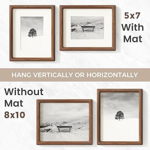 8x10 Picture Frame, USA-Sourced Natural Walnut Wood Photo Frame with Tempered Glass, Handcrafted Rounded Corner 8 x 10 Wooden Frame Matted to 5x7 Photos, Wall or Tabletop Display thumbnail 7