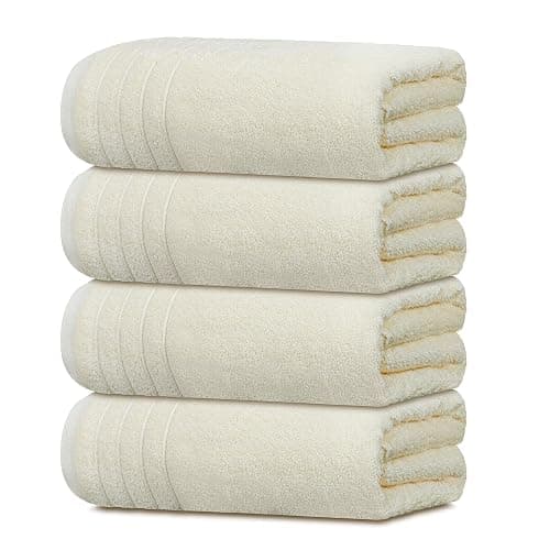 Tens Towels 4 Piece Extra Large Bath Towels 30 x 60 Inches, Cream | 100% Cotton, Larger & Lighter Weight, Quicker to Dry, Super Soft and Absorbent, Perfect for Bathroom - Image 1