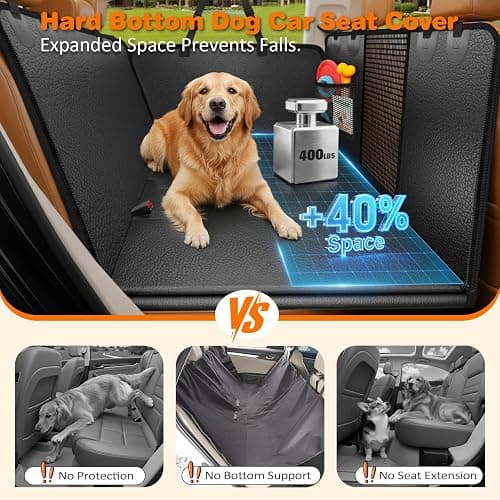 URPOWER PU Leather Backseat Extender for Dogs, Hard Bottom Dog Car Seat Cover for Back Seat, Waterproof Dog Car Hammock Anti-Scratch Pet Rear Seat Protector Travel Bed for Car and SUV thumbnail 2