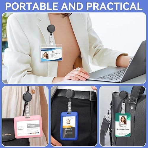 Teskyer 5 Pack Badge Reel, Easy to Attach Alligator Clip, 360 Degree Swivel Badge Holder Retractable Clip, Lightweight, Extend up to 23.6 Inch, Black thumbnail 5