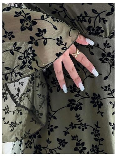 Floerns Women's Plus Size Floral Gothic Dress Flare Long Sleeve Mesh Grunge A Line Dress thumbnail 4