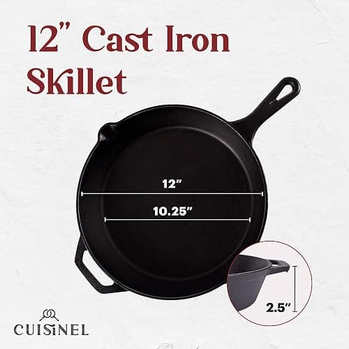 Cuisinel Pre-Seasoned Cast Iron Skillet (12-Inch) W/Tempered Glass Lid and Handle Cover Oven Safe Cookware | Heat-Resistant Holder | Indoor and Outdoor Use | Grill, Stovetop, Induction Safe thumbnail 5