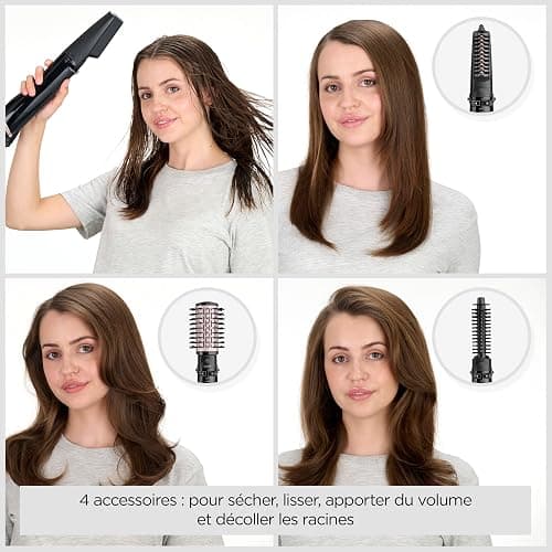 BaByliss Brosse soufflante rotative Dry, Straighten and Style - Pour sécher, lisser et mettre en forme, Fonction ionique, Avec 4 accessoires interchangeables, Noir, AS200E thumbnail 2