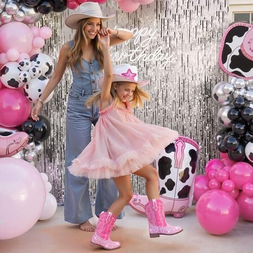 Motasha Girls Cowgirl Boots Unisex-Child Mid Calf Glitter Toddler Cowboy Boot Little Big Kids Western Riding Shoes thumbnail 3