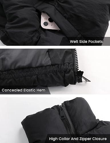 Athlisan Womens Cropped Puffer Vest Zip Up Stand Collar Lightweight Sleeveless Padded Gilet with Pockets thumbnail 4