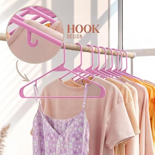 Plastic Hangers 20 Pack Pink - Clothes Hangers - Makes The Perfect Coat Hanger and General Space Saving Hangers for Closet and New Apartment Essentials - Percheros Ganchos para Colgar Ropa Hangars thumbnail 5