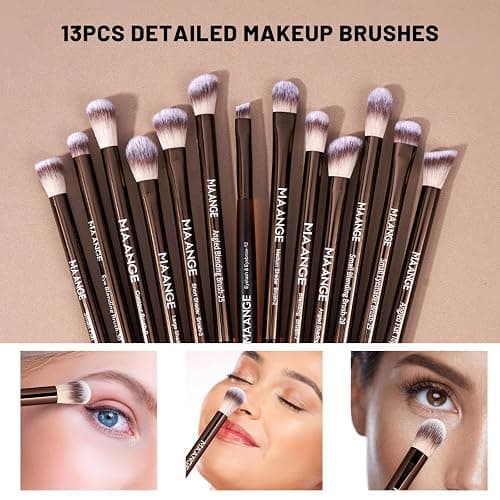 MAANGE 20 PCS Foundation Makeup Brush Set, Double-ended Kabuki Brush Contour Brush for Liquid Powder Concealer Cream Cosmetics Blending Blush Buffing Face Makeup Tools (Coffee) - Coffee thumbnail 7