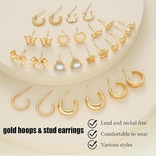 82 Pairs Gold Earrings for Women Trendy, Pearl Bow Small Hoop Stud Earrings Pack, Earring Set Multiple Piercing for Birthday Party Gift thumbnail 6