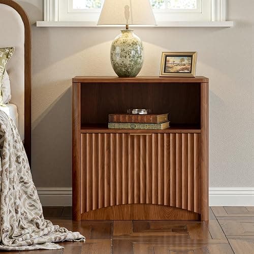 Evermagin Fluted Nightstand Set of 2, Walnut Bedside Table with Drawer and Storage, Wood End Table Mid Century Modern, Large Night Stand for Bedroom thumbnail 3