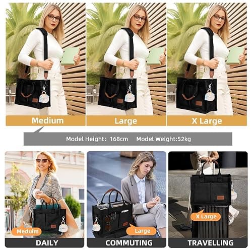 BECOJADDE Canvas Tote Bag Purse for Women with Zipper Closure, Individual Compartments & Bottom Support thumbnail 8