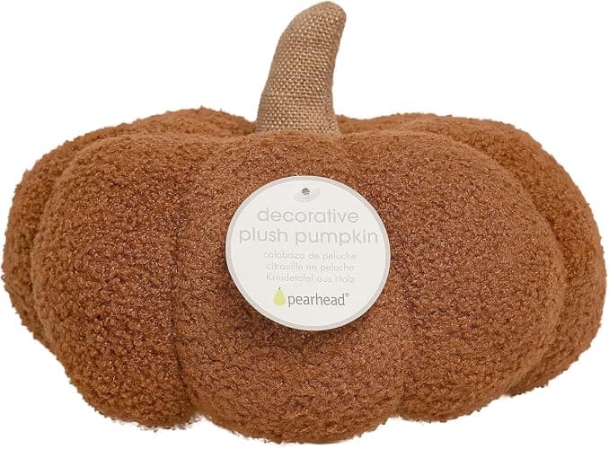 Pearhead Rust Sherpa Pumpkin, Plush Stuffed Halloween Home Decorations, Modern Fall Home Decor, Rust | Burlap Stem, Halloween or Thanksgiving Decor, Plush and Soft Autumn Accent - Mantels, Shelves and Cozy Fall Home Styling thumbnail 9