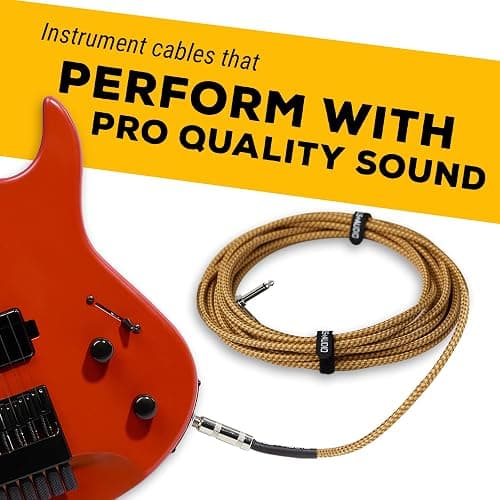 GLS Audio Instrument Cable - Amp Cord for Bass & Electric Guitar - Straight to Right Angle 1/4 Inch Instrument Cable - Brown/Yellow Braided Tweed, 20ft thumbnail 8