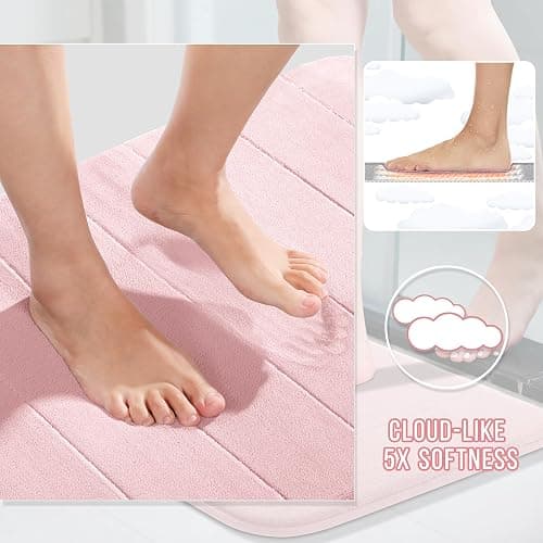 Yimobra Memory Foam Toilet Bath Mat U-Shaped, 24 X 20 Inches,Soft and Comfortable, Super Water Absorption, Non-Slip, Machine Wash and Easier to Dry for Bathroom Commode Contour Rug, Pink thumbnail 4