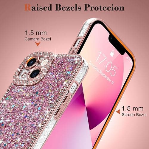 Lafunda for iPhone 13 Case Glitter, Luxury Shiny Bling Sparkly Phone Cover with Crystal Diamonds Rhinestone for Women Girls Soft TPU Slim Shockproof Protective Phone Case for iPhone 13 6.1", Pink thumbnail 4