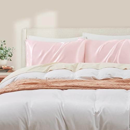HommxJF Blush Pink Satin Pillowcase Standard Set of 2 with Envelope Closure，Blush Pink Silk Pillowcase for Hair and Skin (20x26) thumbnail 3