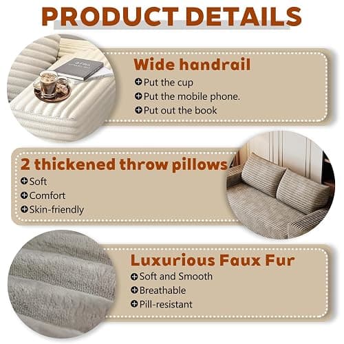 63" Cloud Loveseat Sofa, Boneless Deep Seat Corduroy 2-Seater(Black) | No assembly required; foam-filled floor design; space-efficient footprint for living rooms, apartments, bedrooms, and studios thumbnail 8