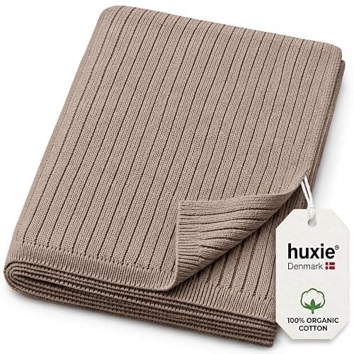 Huxie 100% Organic Cotton Knit Receiving Baby Blanket for Newborns - Soft, Breathable Blanket for Crib & Stroller - Nursery Gift (Mochachino) - Image 1