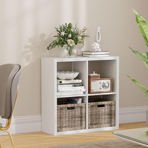 4 Cube Storage Organizer, 2x2 Cube Bookshelf, Cubby Storage Shelf, Wooden Organizer Shelf with Thickened Boards, for Closet Bedroom Home Office Living Room, 25.12" L x 9.37" W x 25.12" H, White thumbnail 2