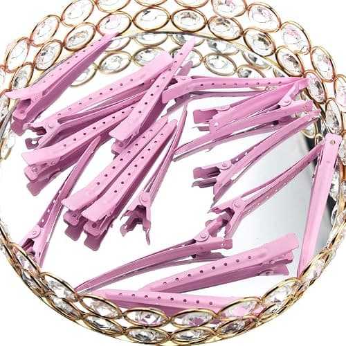 24 Packs Duck Bill Clips, Bantoye 3.35 Inches Rustproof Metal Alligator Curl Clips with Holes for Hair Styling, Hair Coloring, Pink thumbnail 4