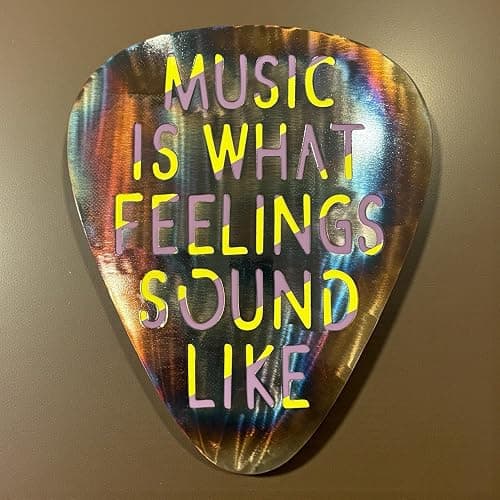 Top Brass Jumbo 16" Metal Guitar Pick Wall Art – “Music Is What Feelings Sound Like” Quote – Steel Wall Décor – Music Room, Studio, or Man Cave Art (Flame Torched) thumbnail 9