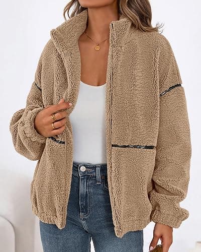 KIRUNDO Sherpa Jacket Women Fleece Oversized Zip Up Winter Coats Fall Jackets Faux Fur Warm Outwear 2025 Fashion Clothing thumbnail 4