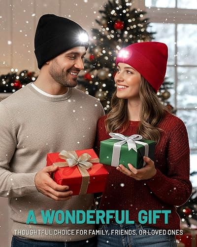 AOPREL Beanie with The Light, Unisex USB Rechargeable Headlamp Winter Knitted Cap Gifts for Men Dad Husband Him thumbnail 8